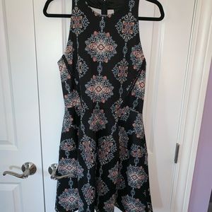 Black patterned fit and flare dress